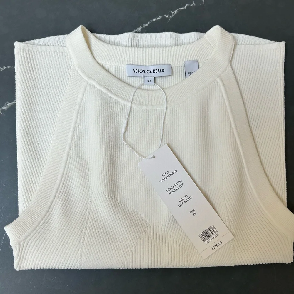 Veronica Beard White Ribbed Halter Tank Top - Picture 5 of 6